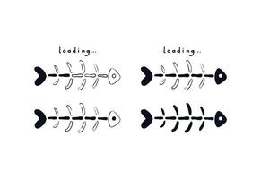 barra de carregamento de espinha de peixe. doodle esqueleto de peixe com indicador de carregamento. esboço de ilustração vetorial estoque de cume nu isolado no fundo branco. vetor