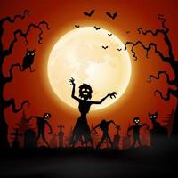 fundo de halloween com zumbi andando no cemitério vetor