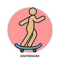 símbolo do ícone do skate. ilustração de logotipo de exercício de esporte de skate vetor