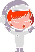 estilo de cor plana cartoon menina bonita astronauta vetor