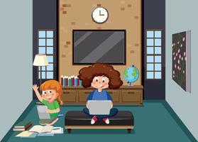 crianças aprendendo online em casa vetor