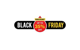 Oferta de sexta-feira negra de 35% de desconto, liberação, layout de banner de promoção com estilo de adesivo. vetor
