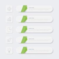 elementos de infográfico de negócios de 5 etapas verde e branco vetor