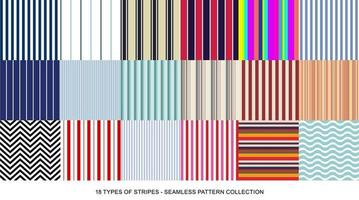 18 tipos de coleção de padrões sem costura de listras vetor