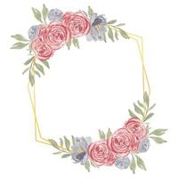 aquarela mão pintada rústica rosa floral frame vetor