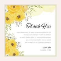 modelo de cartão de agradecimento com aquarela flores amarelas vetor