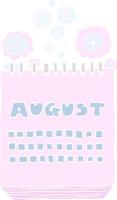 ilustração de cor lisa de um calendário de desenho animado mostrando o mês de agosto vetor