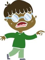 menino de desenho animado de estilo de cor plana usando óculos vetor