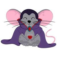 Rato de Drácula de Halloween dos desenhos animados. ilustração engraçada. isolado. vetor