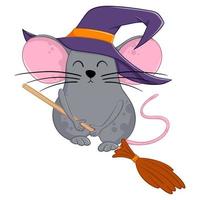 rato de bruxa de halloween dos desenhos animados. ilustração engraçada. isolado. vetor