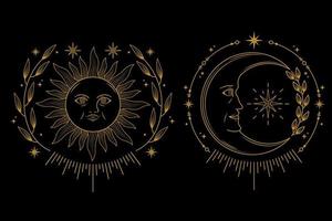 lua celestial e sol com design de logotipo de rosto vetor