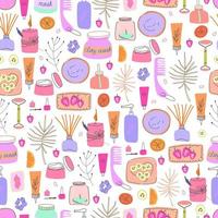 coleção de arte de linha vintage com cosméticos padrão doodle para design de papel de parede. vetor