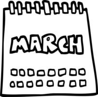 calendário de desenhos animados de desenho de linha mostrando o mês de março vetor