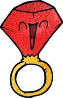 anel de rubi vermelho doodle de desenho animado vetor