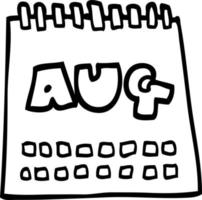 calendário de desenhos animados de desenho de linha mostrando o mês de agosto vetor