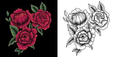 ilustração vetorial de flores rosas isolada em fundo escuro vetor