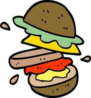 doodle de desenho animado de um hambúrguer vetor