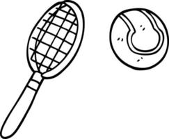 desenho de linha desenho animado raquete e bola de tênis vetor