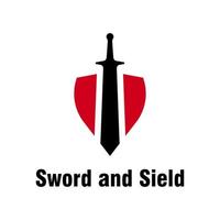 design de logotipo de espada e escudo vetor