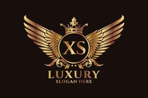 luxo royal wing letter xs crest gold color logo vector, logotipo da vitória, logotipo da crista, logotipo da asa, modelo de logotipo vetorial. vetor