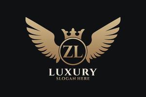 luxo royal wing letter zl crest gold color logo vector, logotipo da vitória, logotipo da crista, logotipo da asa, modelo de logotipo vetorial. vetor