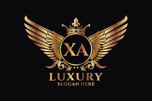 luxo royal wing letter x crista ouro logotipo vetor, logotipo da vitória, logotipo da crista, logotipo da asa, modelo de logotipo vetorial. vetor
