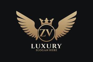 luxo royal wing letter zv crest gold color logo vector, logotipo da vitória, logotipo da crista, logotipo da asa, modelo de logotipo vetorial. vetor