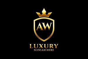 inicial aw elegante logotipo de monograma de luxo ou modelo de crachá com pergaminhos e coroa real - perfeito para projetos de marca luxuosos vetor