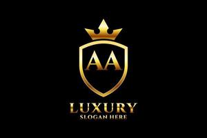 inicial aa logotipo de monograma de luxo elegante ou modelo de crachá com pergaminhos e coroa real - perfeito para projetos de marca luxuosos vetor