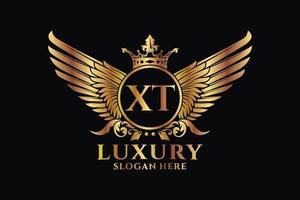 luxo royal wing letter xt crest gold color logo vector, logotipo da vitória, logotipo da crista, logotipo da asa, modelo de logotipo vetorial. vetor