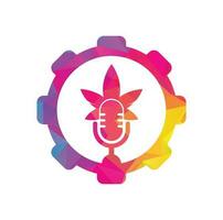 design de logotipo de vetor de conceito de forma de engrenagem de podcast de cannabis. logotipo de podcast com modelo de vetor de folha de cannabis.