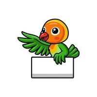 desenho de papagaio bonitinho com sinal em branco vetor