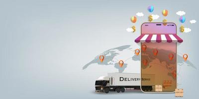 conceito de transporte rápido móvel on-line de logística vetor