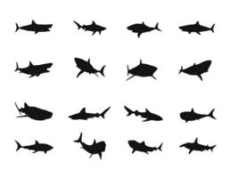 conjunto de silhueta de tubarão vetor