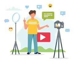 configuração de blogs de vídeo com gravação de homem vetor