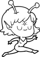 garota alienígena de desenho animado pulando vetor
