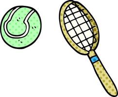 raquete e bola de tênis doodle dos desenhos animados vetor