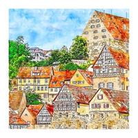 schwabisch hall alemanha esboço em aquarela ilustração desenhada à mão vetor