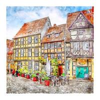 quedlinburg, alemanha, esboço em aquarela, ilustração desenhada à mão vetor