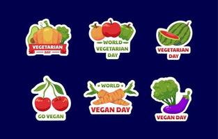 conjunto de adesivos do dia mundial do vegetariano vetor