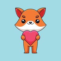 raposa bonitinha segurando coração de amor desenho animado doodle arte conceito desenhado à mão ilustração do ícone do vetor kawaii