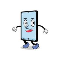 mascote de smartphone fofo. personagem de telefone celular fofo. com pernas e mãos rosto adequado para mascote de conteúdo infantil vetor
