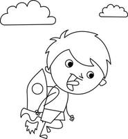 ilustração fofa de uma criança voando em um foguete para alcançar um sonho vetor