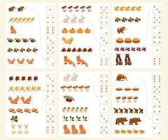 planilha para o ensino de matemática e numeramento sobre o tema do outono. para crianças pré-escolares e crianças do jardim de infância que estudam números e contagem. ilustração vetorial vetor