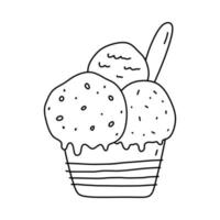 sorvete fofo em um copo isolado no fundo branco. comida doce. ilustração vetorial desenhada à mão em estilo doodle. perfeito para vários designs, cartões, decorações, logotipo, menu. vetor