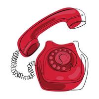 velho telefone vermelho rotativo moderno Drawing.vintage monofone com fio, telefone retro ilustração vetorial simples isolado no fundo branco. vetor