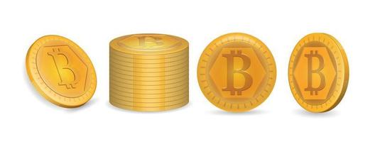 símbolo bitcoin de ativos financeiros de moedas de ouro, vetor vários estilos 3d