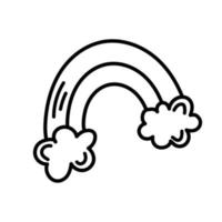 doodle arco-íris com nuvens. isolado no fundo branco vetor