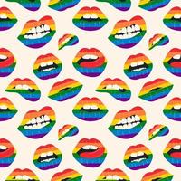 padrão sem emenda com sinal de orgulho lgbt de lábios em formato vetorial. lábios do arco-íris. ilustração de beijo. vetor