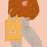 menina com shopper.vector eco em estilo cartoon. Cores pastel vetor